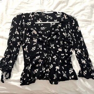 A&F button down black flower blouse
